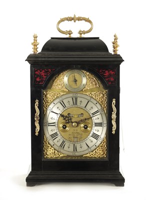 Lot 1030 - J PAPAUOME, LONDON. A GOOD GEORGE I EBONISED EIGHT DAY BRACKET CLOCK