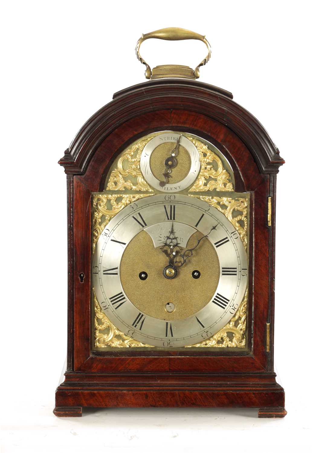 Lot 1539 - HOLMES, LONDON. A GEORGE III PAD TOP FIGURED MAHOGANY BRACKET CLOCK