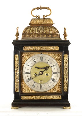 Lot 1025 - STEPHEN ASSELIN, LONDON. A LATE 17TH CENTURY EBONISED DOUBLE BASKET TOP EIGHT-DAY VERGE BRACKET CLOCK