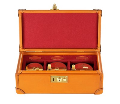 Lot 606 - A SET OF THREE HOUSE OF HARDY LEATHER CASED LIMITED EDITION PERFECT TROUT FLY REELS