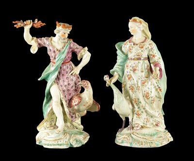 Lot 349 - A LARGE PAIR OF MID 18TH CENTURY DERBY PORCELAIN FIGURE GROUPS