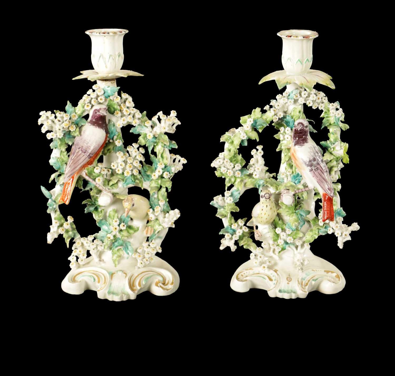 Lot 199 - A PAIR OF LATE 18TH CENTURY DERBY PORCELAIN CHAMBER STICKS