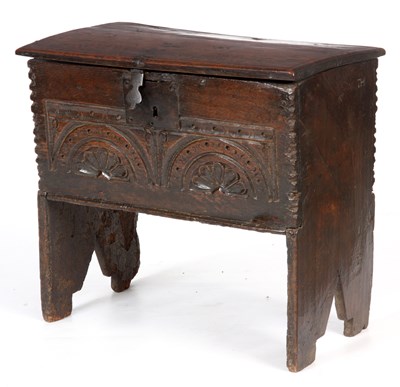 Lot 826 - A RARE 17th CENTURY OAK SIX PLANK COFFER OF...