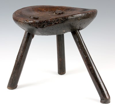 Lot 827 - AN 18th CENTURY PRIMITIVE OAK THREE-LEGGED...