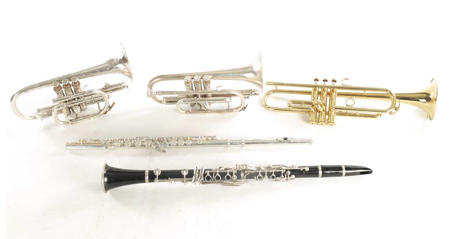 Lot 436 - A COLLECTION OF FIVE WIND INSTRUMENTS