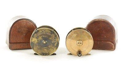 Lot 589 - TWO LATE 19TH CENTURY LEATHER CASED SALMON FLY FISHING REELS