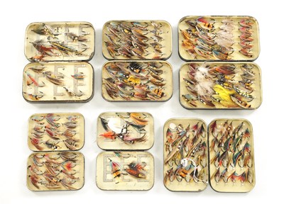 Lot 643 - A COLLECTION OF SIX VINTAGE MALLOCH'S FISHING FLY TINS WITH VARIOUS FLIES