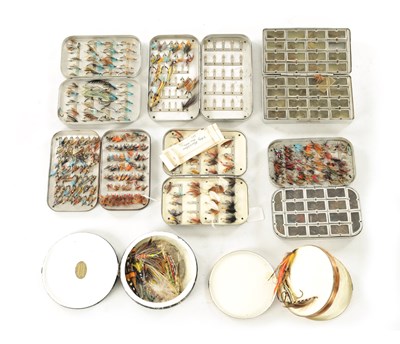 Lot 602 - A COLLECTION OF EIGHT VINTAGE FISHING FLY TINS CONTAINING VARIOUS FLIES