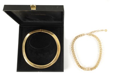 Lot 443 - A CHRISTIAN DIOR GOLD METAL CHOKER NECKLACE AND ANOTHER