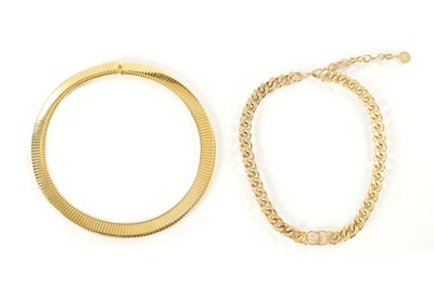 Lot 443 - A CHRISTIAN DIOR GOLD METAL CHOKER NECKLACE AND ANOTHER