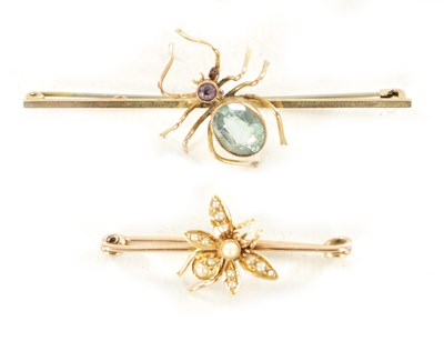 Lot 456 - TWO VINTAGE 9CT GOLD SPIDER BAR BROOCHES