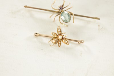 Lot 456 - TWO VINTAGE 9CT GOLD SPIDER BAR BROOCHES