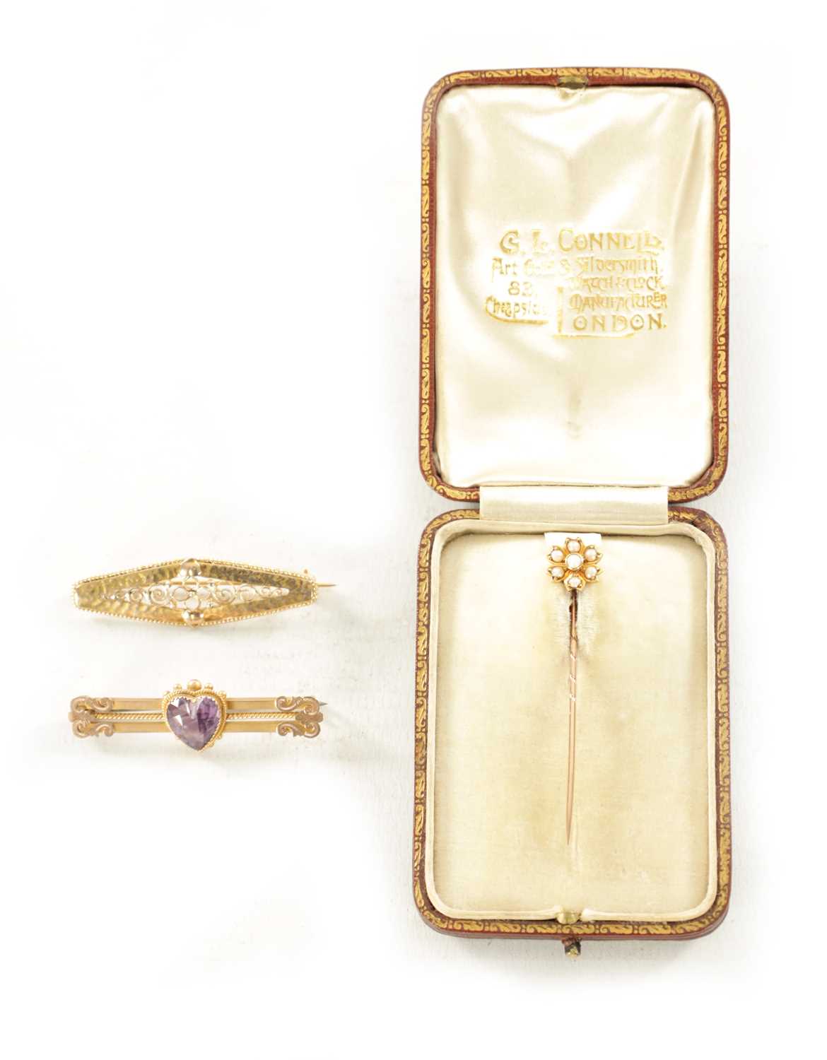 Lot 459 - TWO 9CT GOLD BROOCHES AND AN 18CT GOLD PIN BROOCH