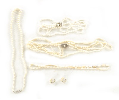 Lot 468 - A COLLECTION OF FOUR PEARL NECKLACES AND A PAIR OF EARRINGS