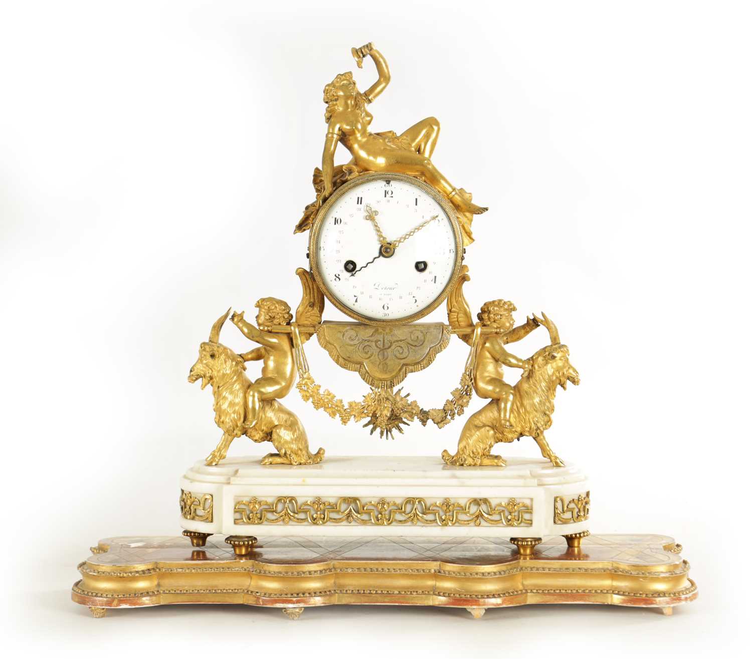 1149 - DETOUR, PARIS. A FINE LATE 18TH CENTURY ORMOLU AND WHITE MARBLE MANTEL CLOCK