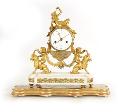 Lot 1125 - DETOUR, PARIS. A FINE LATE 18TH CENTURY ORMOLU AND WHITE MARBLE MANTEL CLOCK