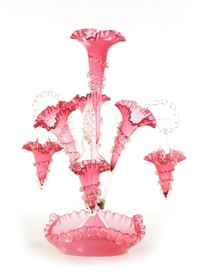 Lot 8 - A 19TH CENTURY CRANBERRY GLASS EPERGNE