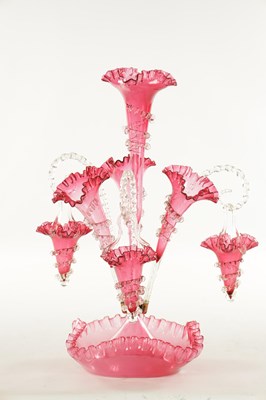 Lot 8 - A 19TH CENTURY CRANBERRY GLASS EPERGNE