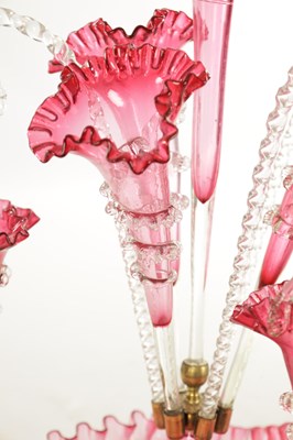 Lot 8 - A 19TH CENTURY CRANBERRY GLASS EPERGNE