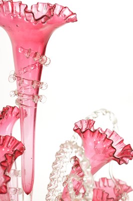 Lot 8 - A 19TH CENTURY CRANBERRY GLASS EPERGNE