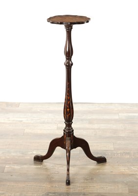 Lot 828 - AN 18TH CENTURY DUTCH MAHOGANY TORCHERE WITH FLORAL MARQUETRY