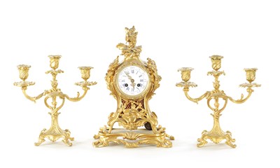 Lot 796 - A LATE 19TH CENTURY FRENCH ORMOLU CLOCK GARNITURE