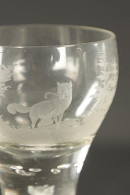 Lot 5 - A PAIR OF OVERSIZED EARLY 20TH CENTURY AIR TWIST AND ETCHED WINE GLASSES