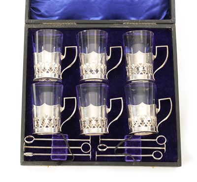 Lot 538 - A CASED SET OF EDWARDIAN LEMONADE GLASSES BY MARTIN HALL & CO. SHEFFIELD