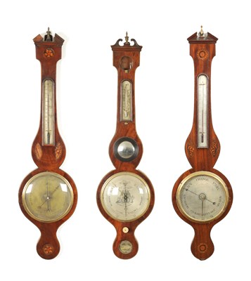 Lot 768 - A COLLECTION OF THREE GEORGIAN MAHOGANY WHEEL BAROMETERS