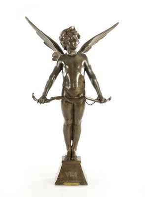 Lot 825 - AFTER AUGUSTE MOREAU. A LATE 19TH CENTURY BRONZE OF A WINGED CUPID