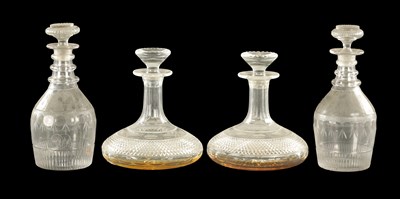 Lot 10 - A GOOD PAIR OF 19TH CENTURY GLASS SHIPS DECANTERS