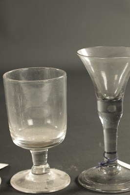 Lot 2 - A COLLECTION OF FOUR VARIOUS GEORGIAN GLASSES, A PAIR OF GIANT SIZE LATE GEORGIAN ENGRAVED ALE FLUTES AND FOUR LATE GEORGIAN RUMMERS