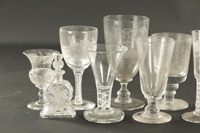 Lot 18 - A SET OF FOUR ENGRAVED AND CUT LEMONADE GLASSES