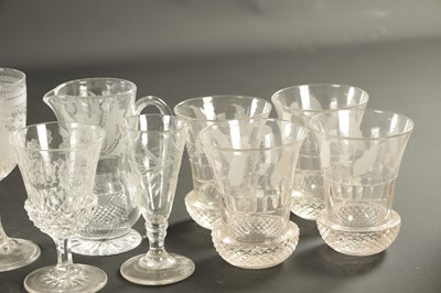 Lot 18 - A SET OF FOUR ENGRAVED AND CUT LEMONADE GLASSES