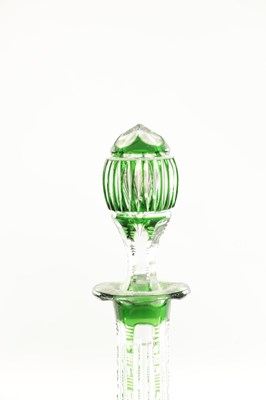 Lot 4 - A GIANT SIZED BOHEMIAN CUT AND GREEN FLASHED BELL-SHAPED DECANTER