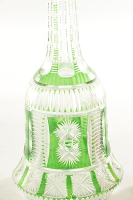 Lot 4 - A GIANT SIZED BOHEMIAN CUT AND GREEN FLASHED BELL-SHAPED DECANTER