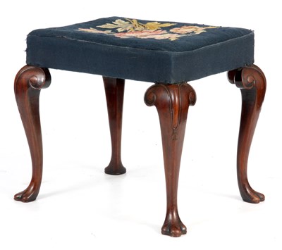 Lot 857 - A GEO II MAHOGANY STOOL with c scrolled...