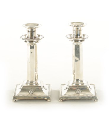 Lot 367 - A STYLISH PAIR OF GEORGE V LIBERTY & CO SILVER CANDLESTICKS