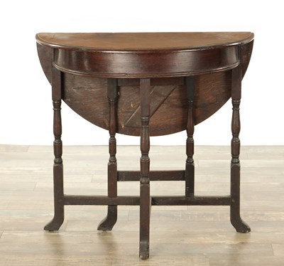 Lot 864 - AN EARLY 18TH CENTURY OAK DEMI LUNE SIDE TABLE