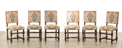 Lot 847 - A SET OF SIX WILLIAM AND MARY WALNUT TAPESTRY UPHOLSTERED DINING CHAIRS