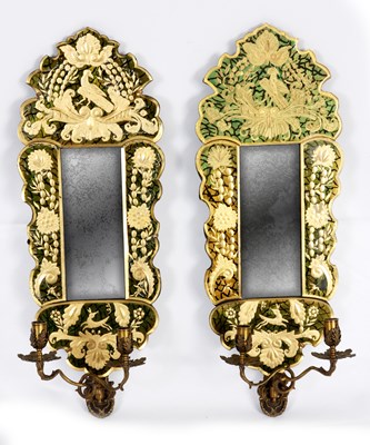 Lot 864 - A PAIR OF REGENCY GIRANDOLES having reverse...