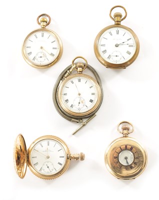 Lot 527 - A COLLECTION OF FIVE AMERICAN ROLLED GOLD POCKET WATCHES