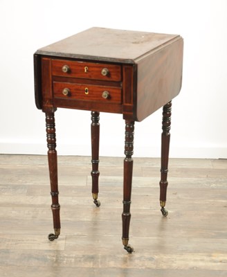 Lot 833 - A GEORGE III MAHOGANY DROP LEAF WORK TABLE