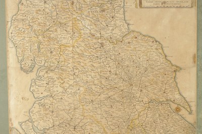 Lot 414 - AN EARLY COLOURED MAP OF NORTHERN ENGLAND TOGETHER WITH A HENRY HONDIUS AMSTERDAM COLOURED MAP OF THE COUNTIES OF NORTHERN ENGLAND