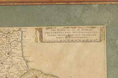 Lot 414 - AN EARLY COLOURED MAP OF NORTHERN ENGLAND TOGETHER WITH A HENRY HONDIUS AMSTERDAM COLOURED MAP OF THE COUNTIES OF NORTHERN ENGLAND