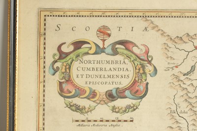 Lot 414 - AN EARLY COLOURED MAP OF NORTHERN ENGLAND TOGETHER WITH A HENRY HONDIUS AMSTERDAM COLOURED MAP OF THE COUNTIES OF NORTHERN ENGLAND