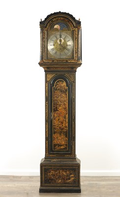 Lot 771 - GILES BENNETT, MALMESBURY. A GEORGE III AND LATER QUARTER CHIMING LACQUERED LONGCASE CLOCK