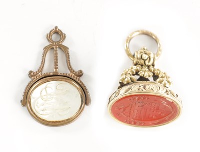 Lot 447 - A REGENCY HEAVY GOLD CASED AND CARNELIAN FOB SEAL