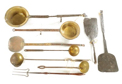 Lot 545 - A COLLECTION OF EARLY BRASS AND IRONWORK KITCHENALIA