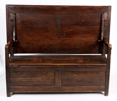 Lot 872 - A LATE 17TH CENTURY PINE MONKS BENCH with...